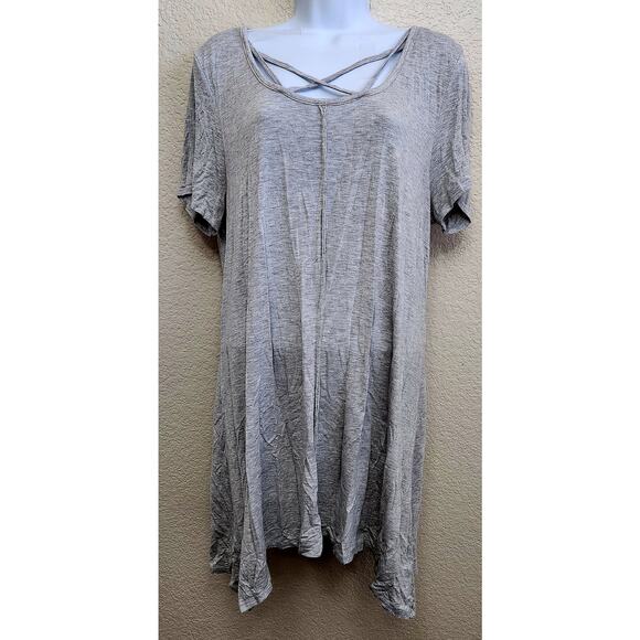 Terre Bleue Gray Heathered Short Sleeves Top Large Lightweight Flowy Stretchy - Picture 1 of 5